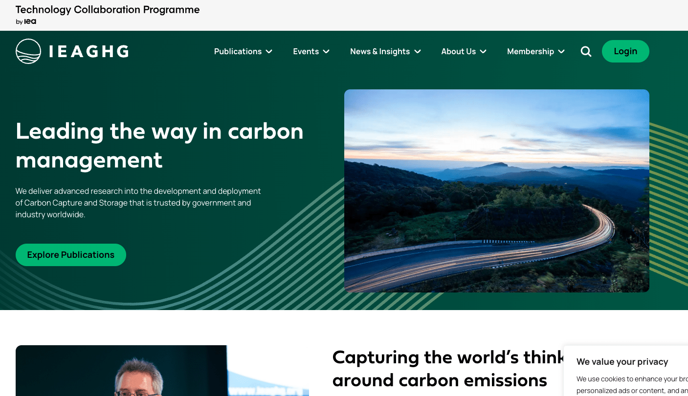 Screenshot of IEAGHG website