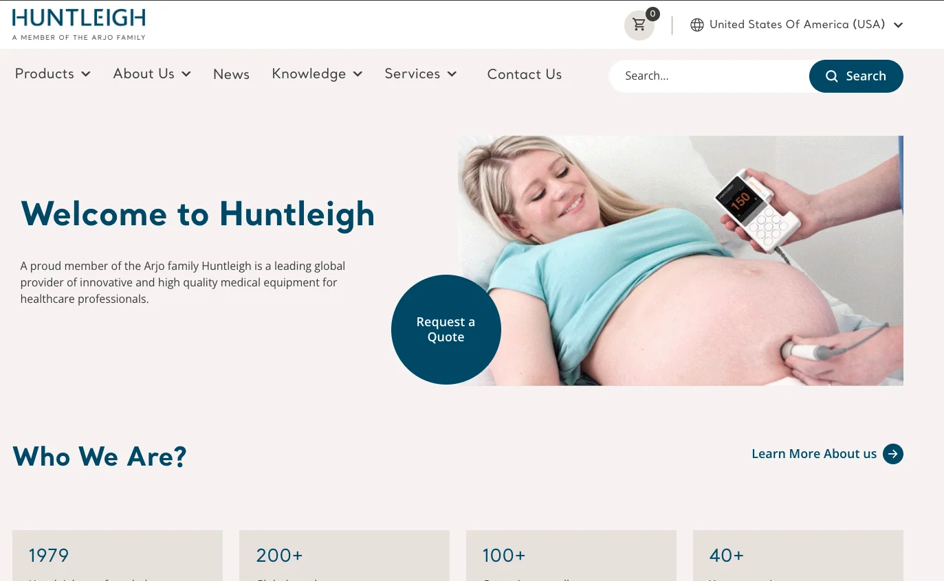 Screenshot of Huntleigh Healtcare website